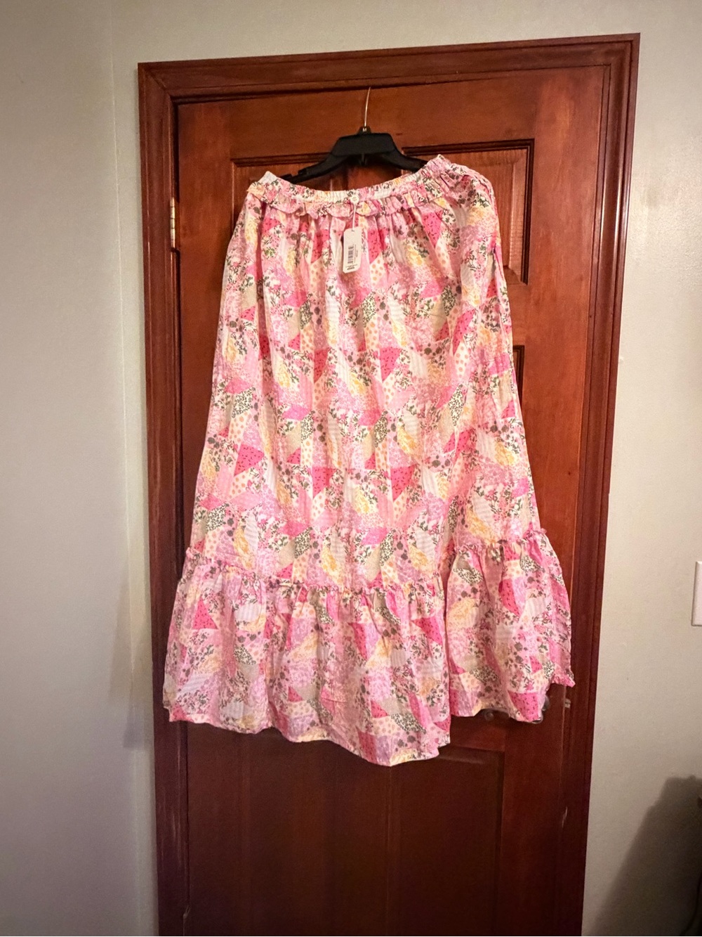 Simply Southern Pink Patchwork Floral Tiered Maxi Skirt